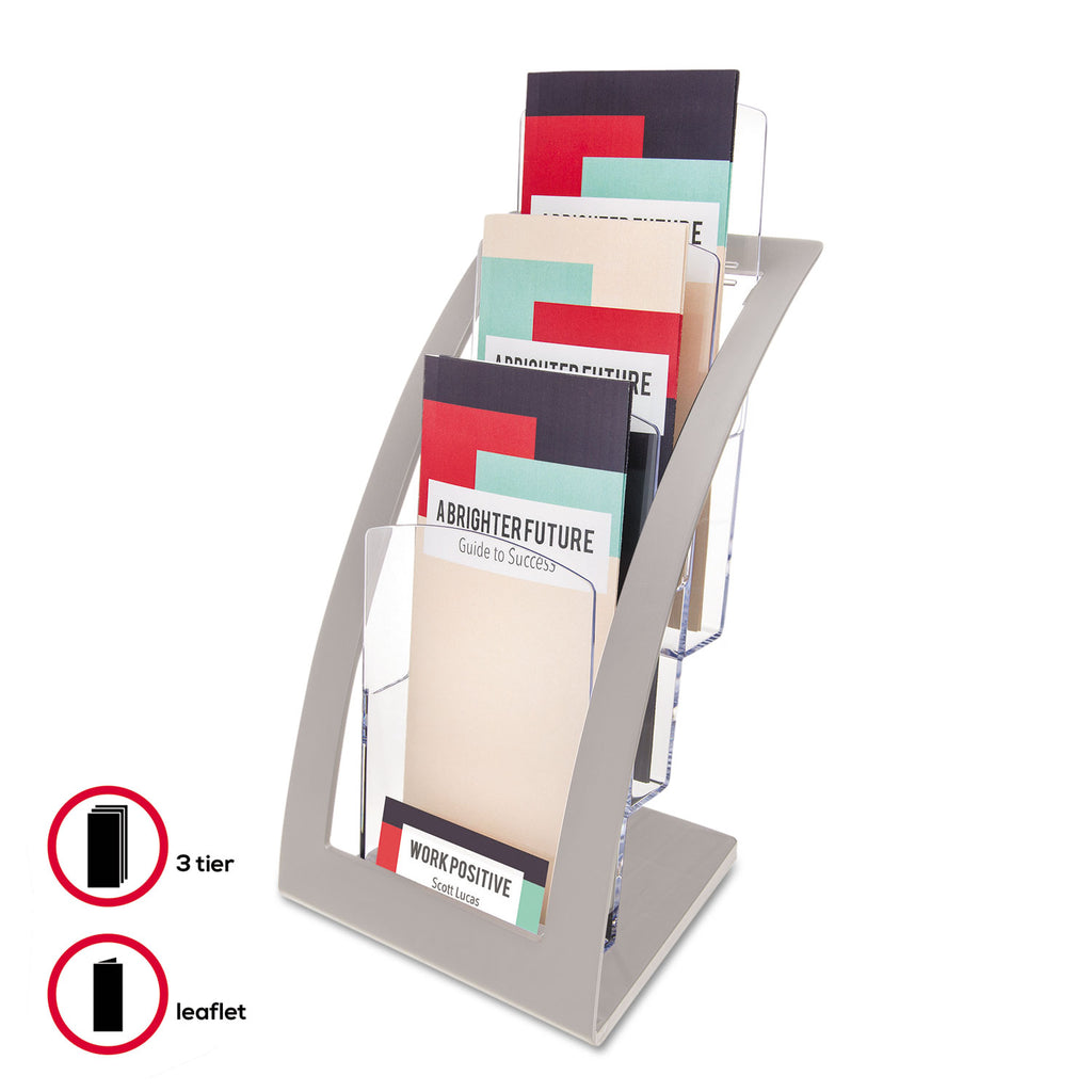 3-Tier Literature Holder, Leaflet Size, 6.75w x 6.94d x 13.31h, Silver - 