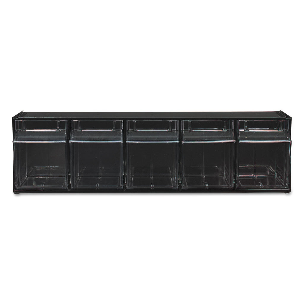 Tilt Bin Interlocking Multi-Bin Storage Organizer, 5 Sections, 23.63" x 5.25" x 6.5", Black/Clear