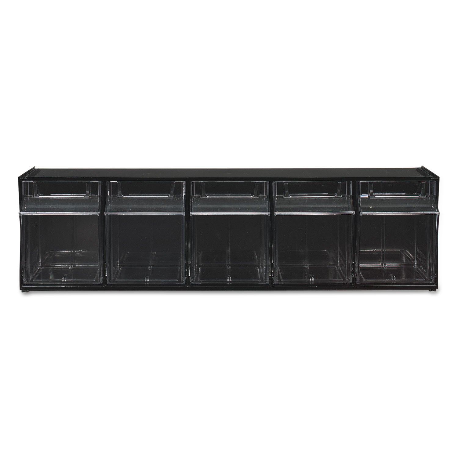 Tilt Bin Interlocking Multi-Bin Storage Organizer, 5 Sections, 23.63" x 5.25" x 6.5", Black/Clear