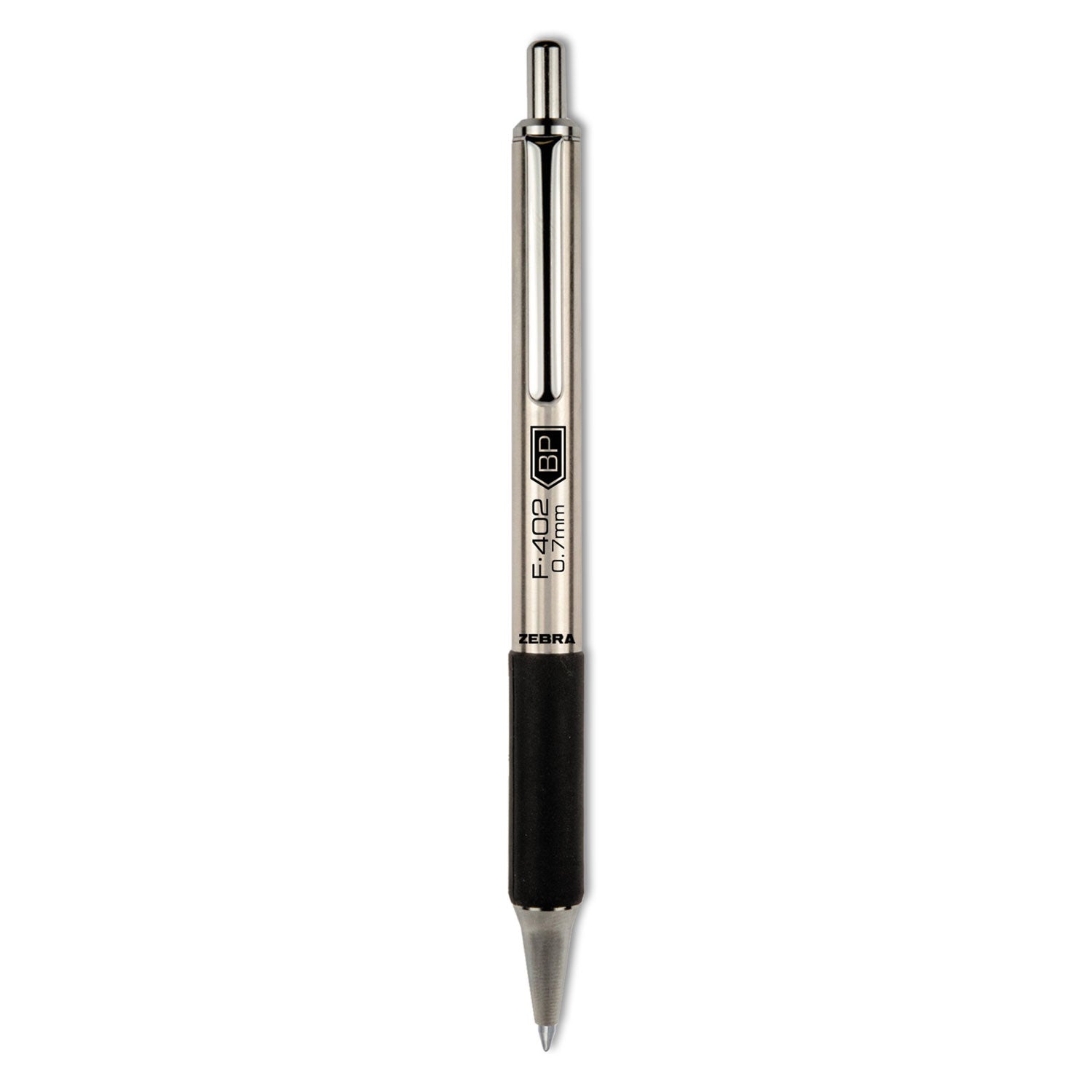 F-402 Ballpoint Pen, Retractable, Fine 0.7 mm, Black Ink, Stainless Steel/Black Barrel - 