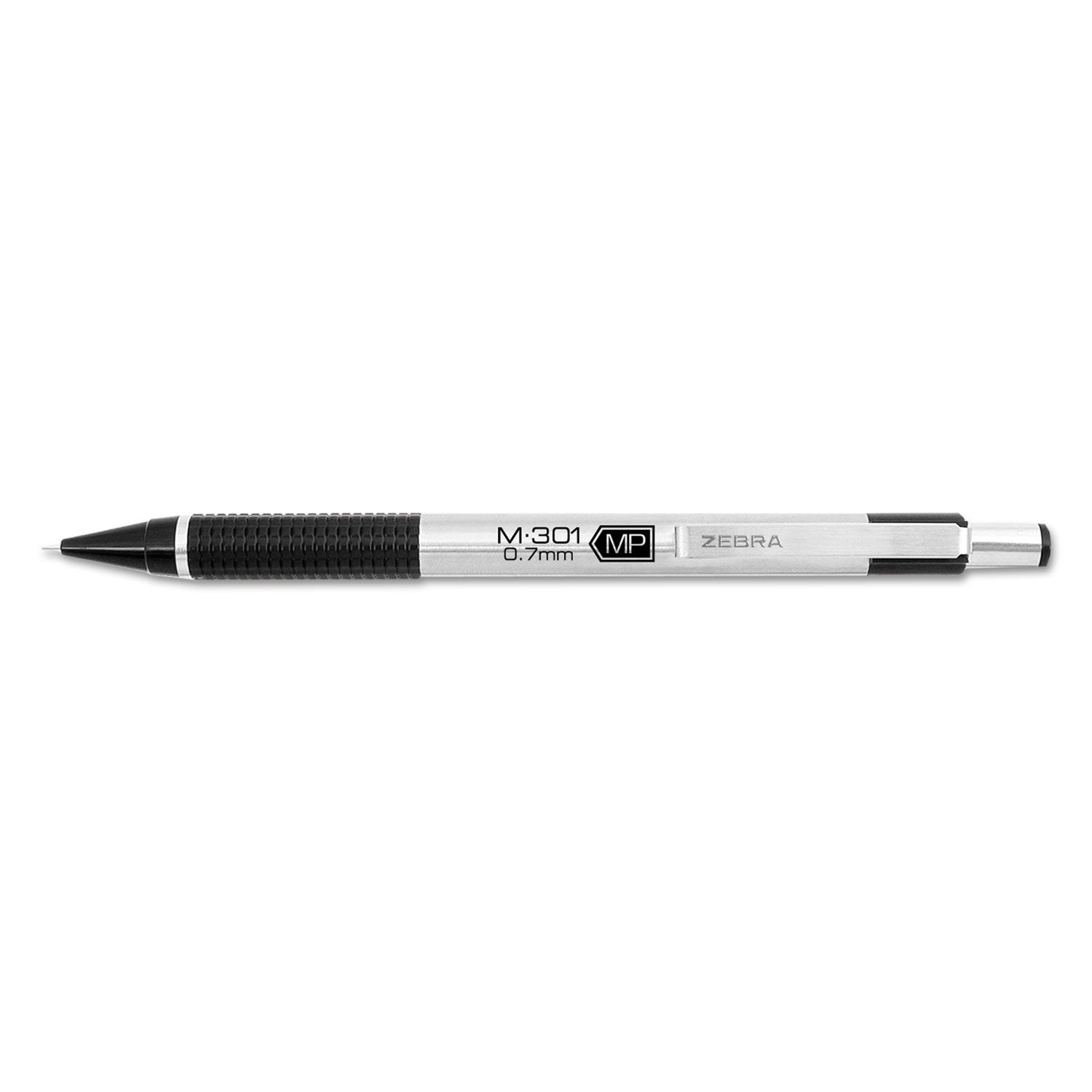 M-301 Mechanical Pencil, 0.7 mm, HB (#2), Black Lead, Silver/Black Barrel - 