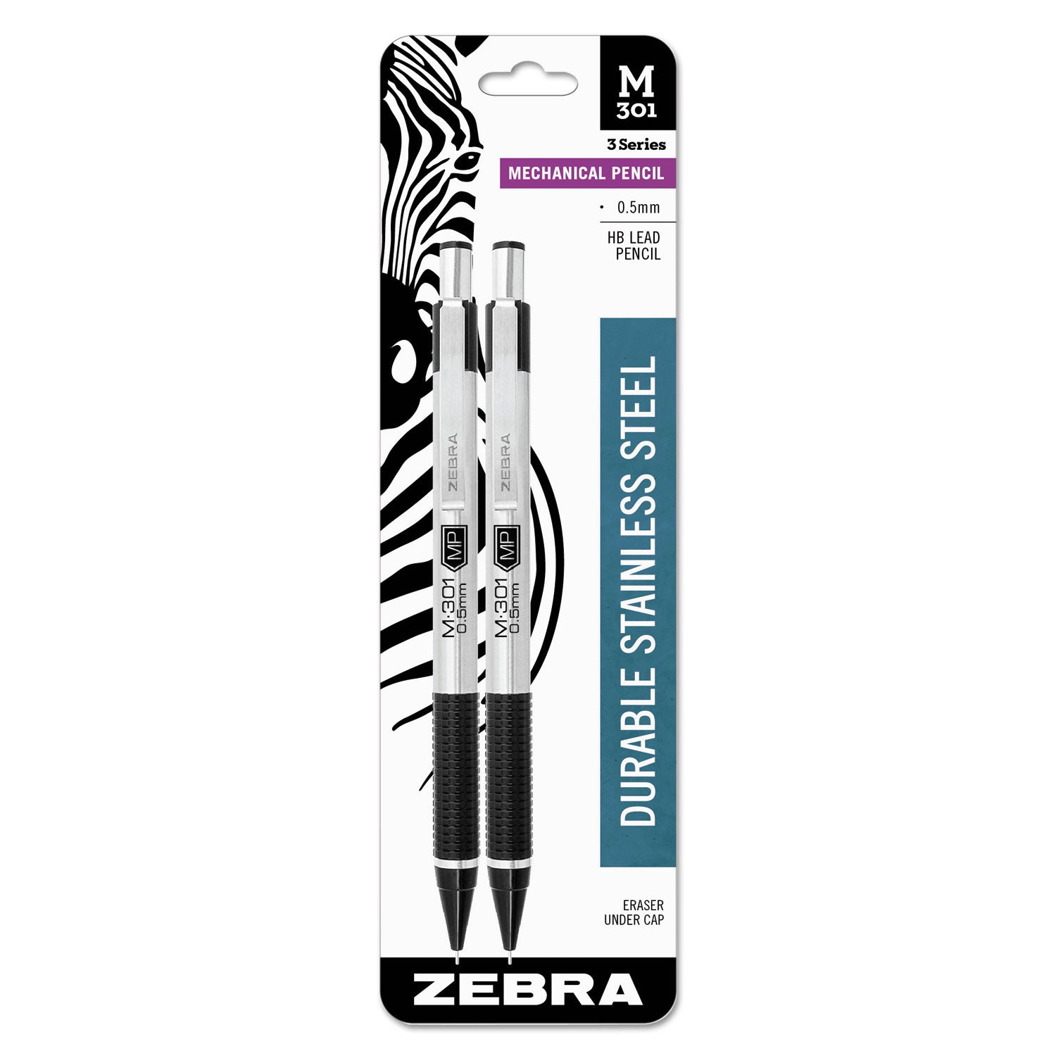 m-301-mechanical-pencil-05-mm-hb-#2-black-lead-silver-black-barrel-2-pack_zeb54012 - 1