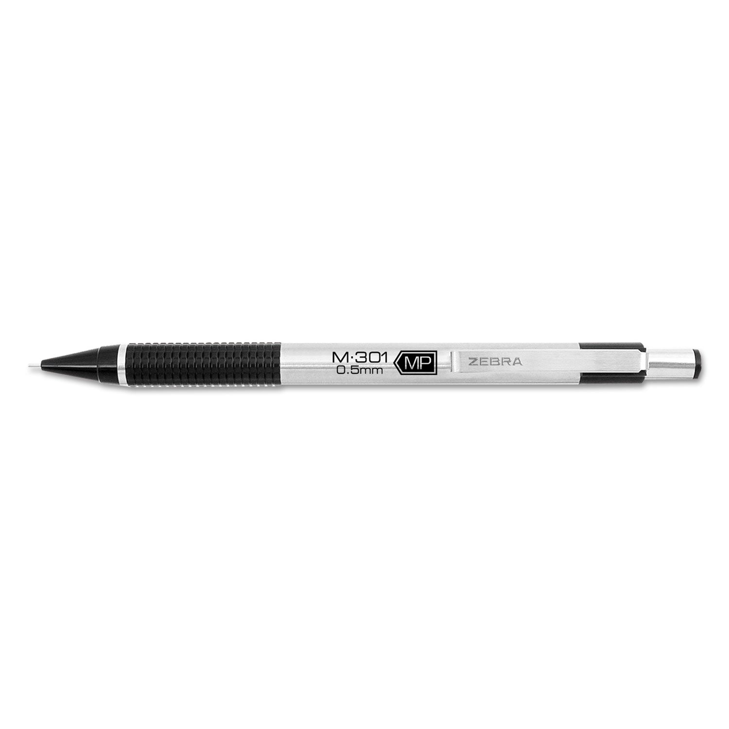 M-301 Mechanical Pencil, 0.5 mm, HB (#2), Black Lead, Silver/Black Barrel, Dozen - 