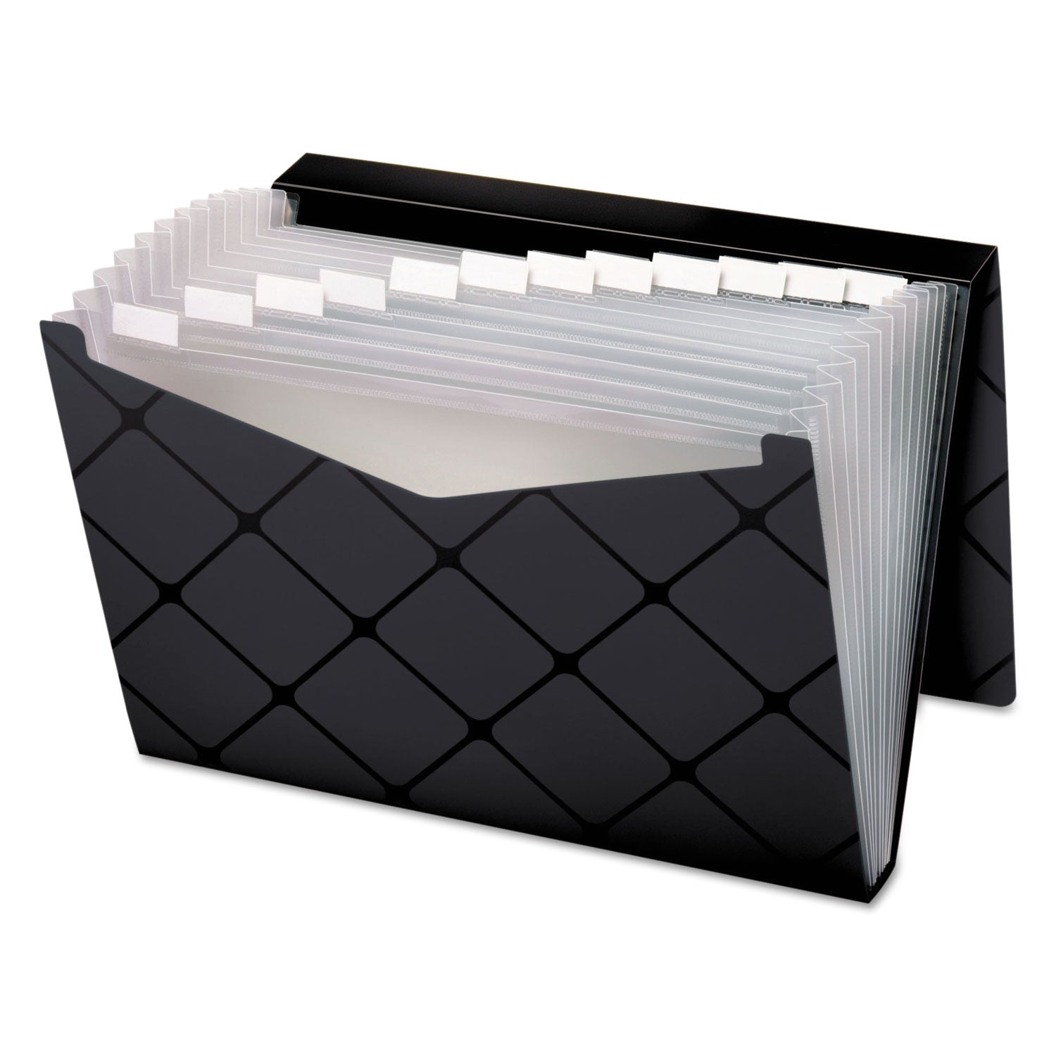 Poly Expanding File, 1.5" Expansion, 13 Sections, Cord/Hook Closure, 1/12-Cut Tabs, Letter Size, Black - 