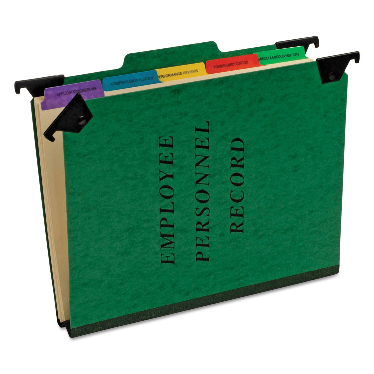 Hanging-Style Personnel Folders, 5 Dividers with 1/5-Cut Tabs, Letter Size, 1/3-Cut Exterior Tabs, Green - 