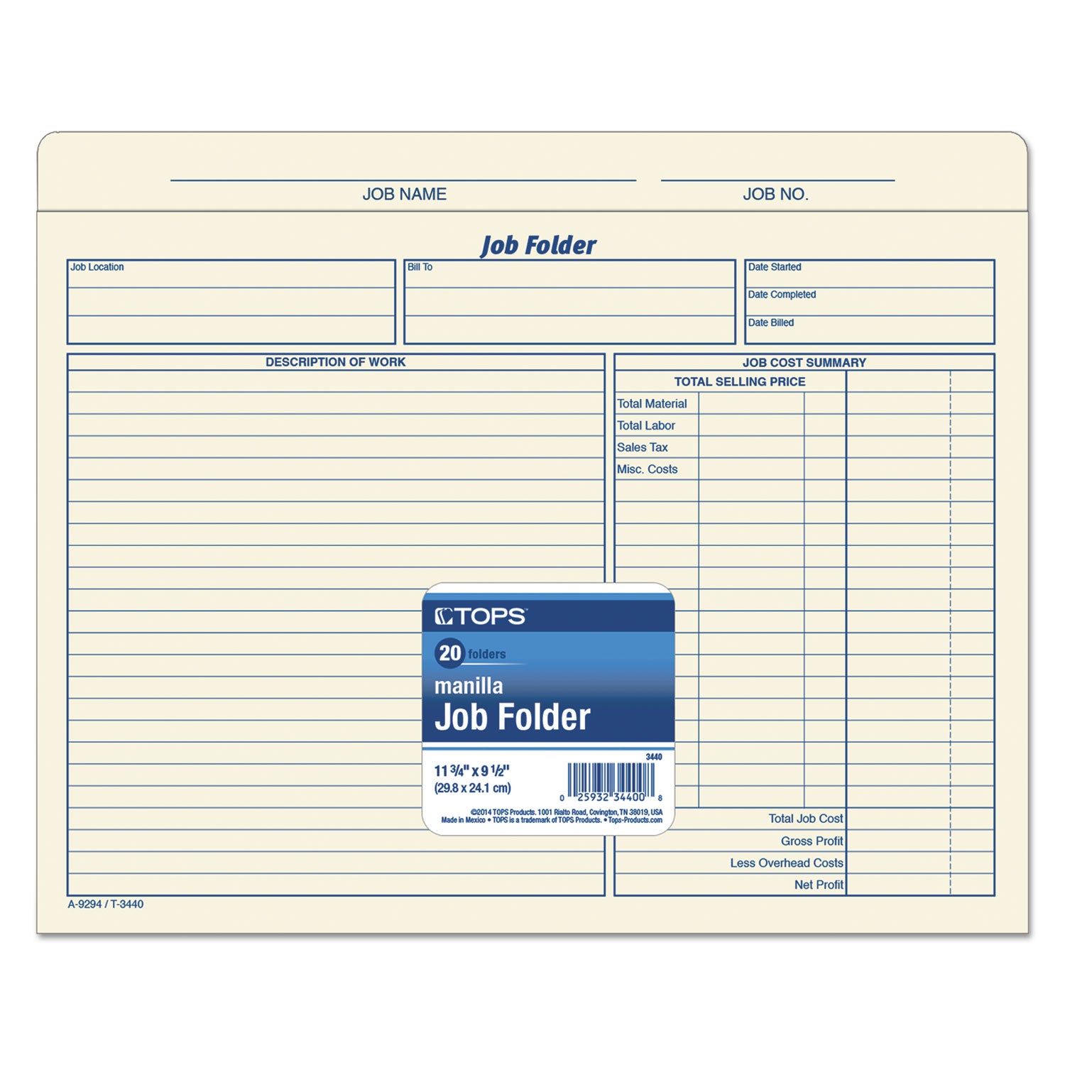 Job Folder, Straight Tabs, Letter Size, Manila, 20/Pack - 