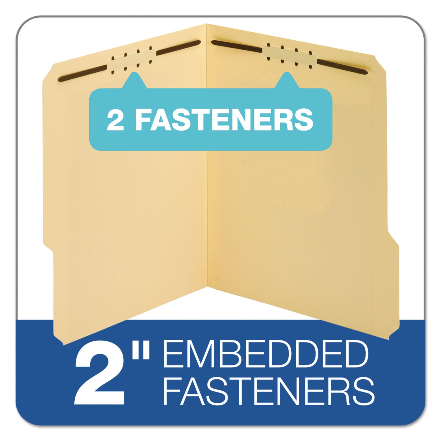 Top Tab Fastener Folder, 0.75" Expansion, 2 Fasteners, Letter Size, Manila Exterior, 50/Box - 