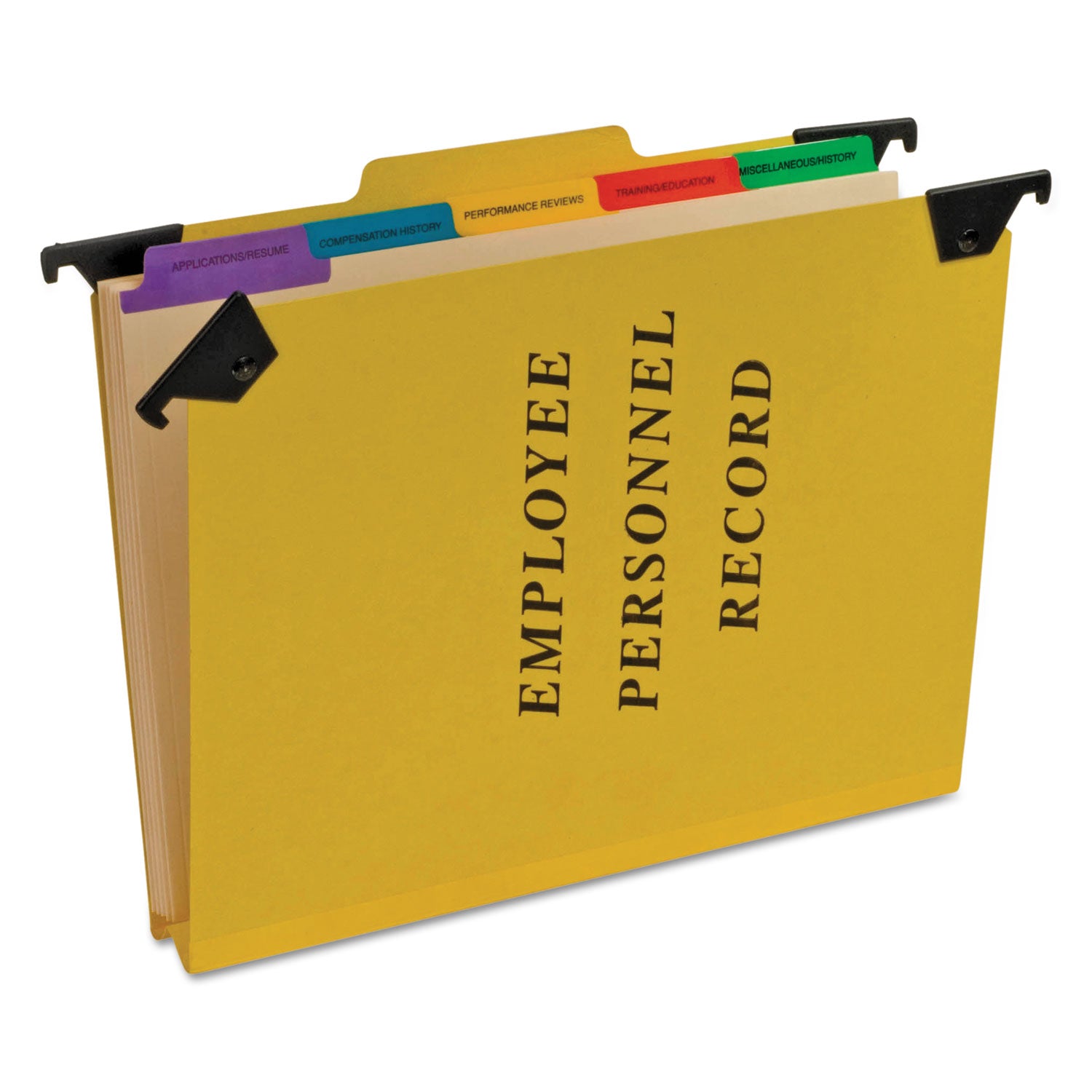 Hanging-Style Personnel Folders, 5 Dividers with 1/5-Cut Tabs, Letter Size, 1/3-Cut Exterior Tabs, Yellow - 
