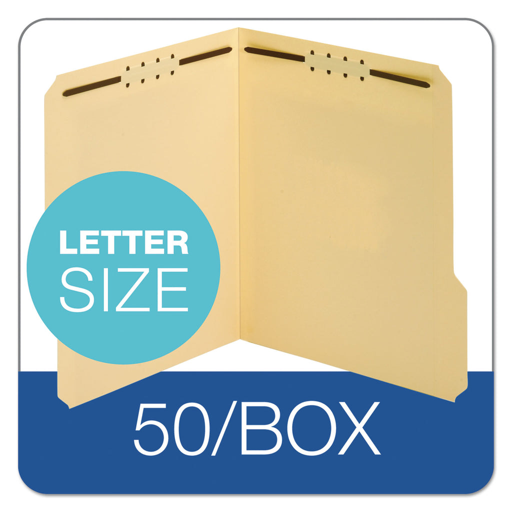 Top Tab Fastener Folder, 0.75" Expansion, 2 Fasteners, Letter Size, Manila Exterior, 50/Box