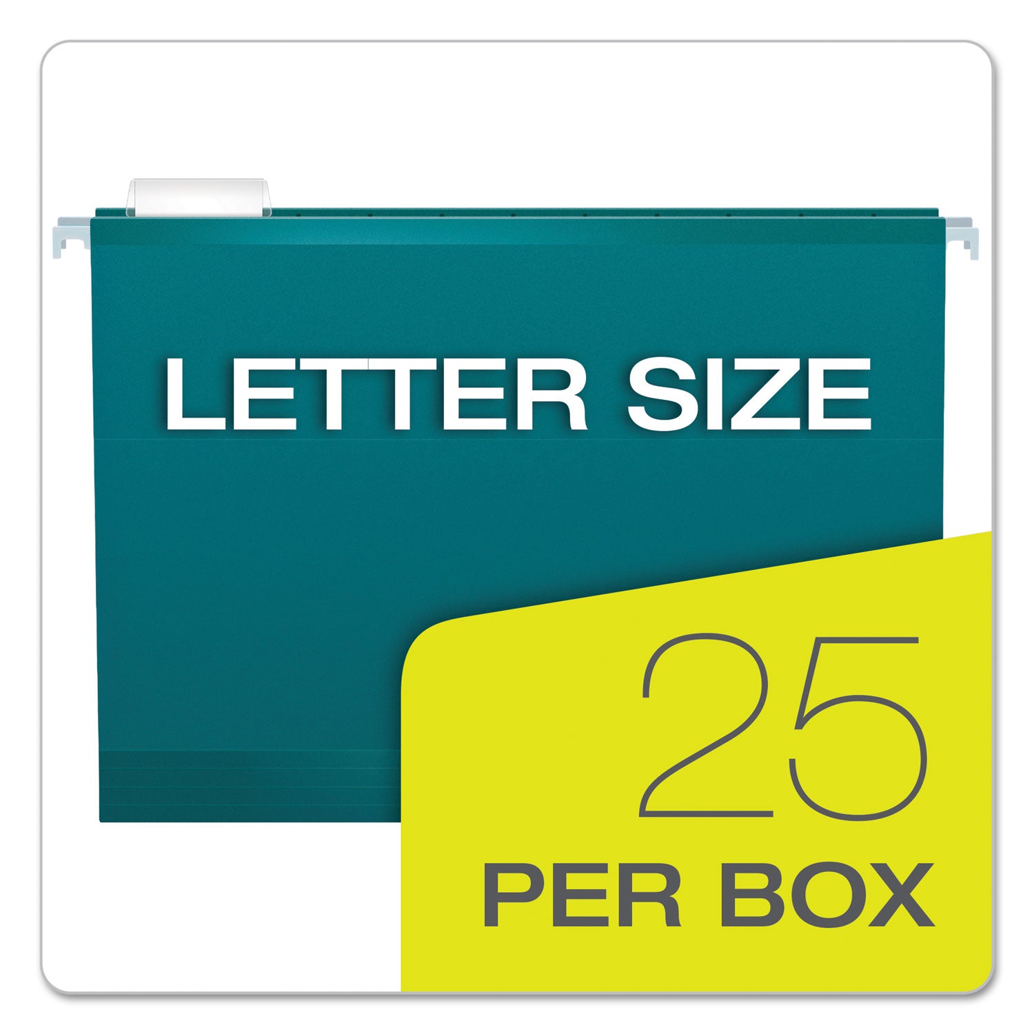 Colored Reinforced Hanging Folders, Letter Size, 1/5-Cut Tabs, Teal, 25/Box - 