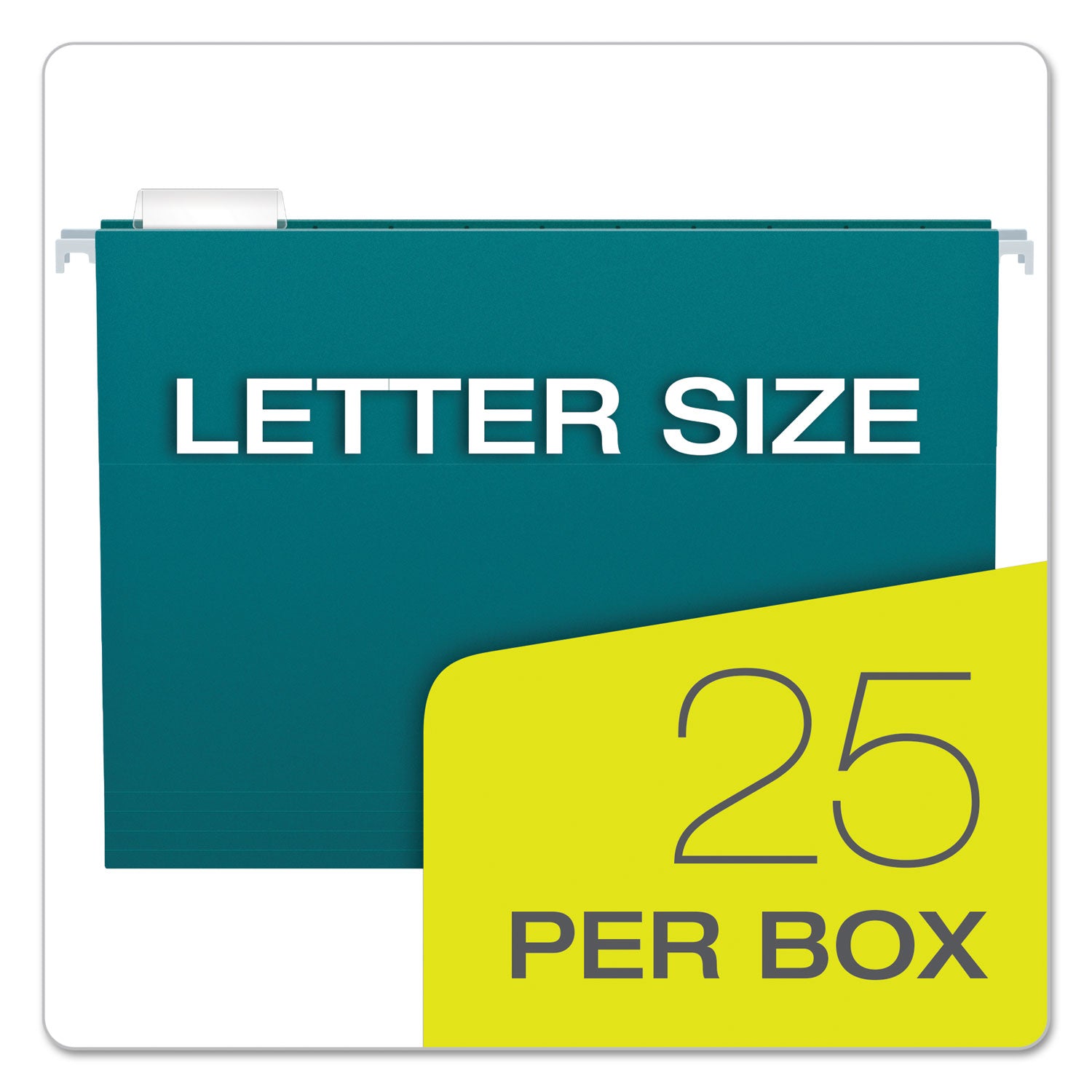 Colored Hanging Folders, Letter Size, 1/5-Cut Tabs, Teal, 25/Box - 