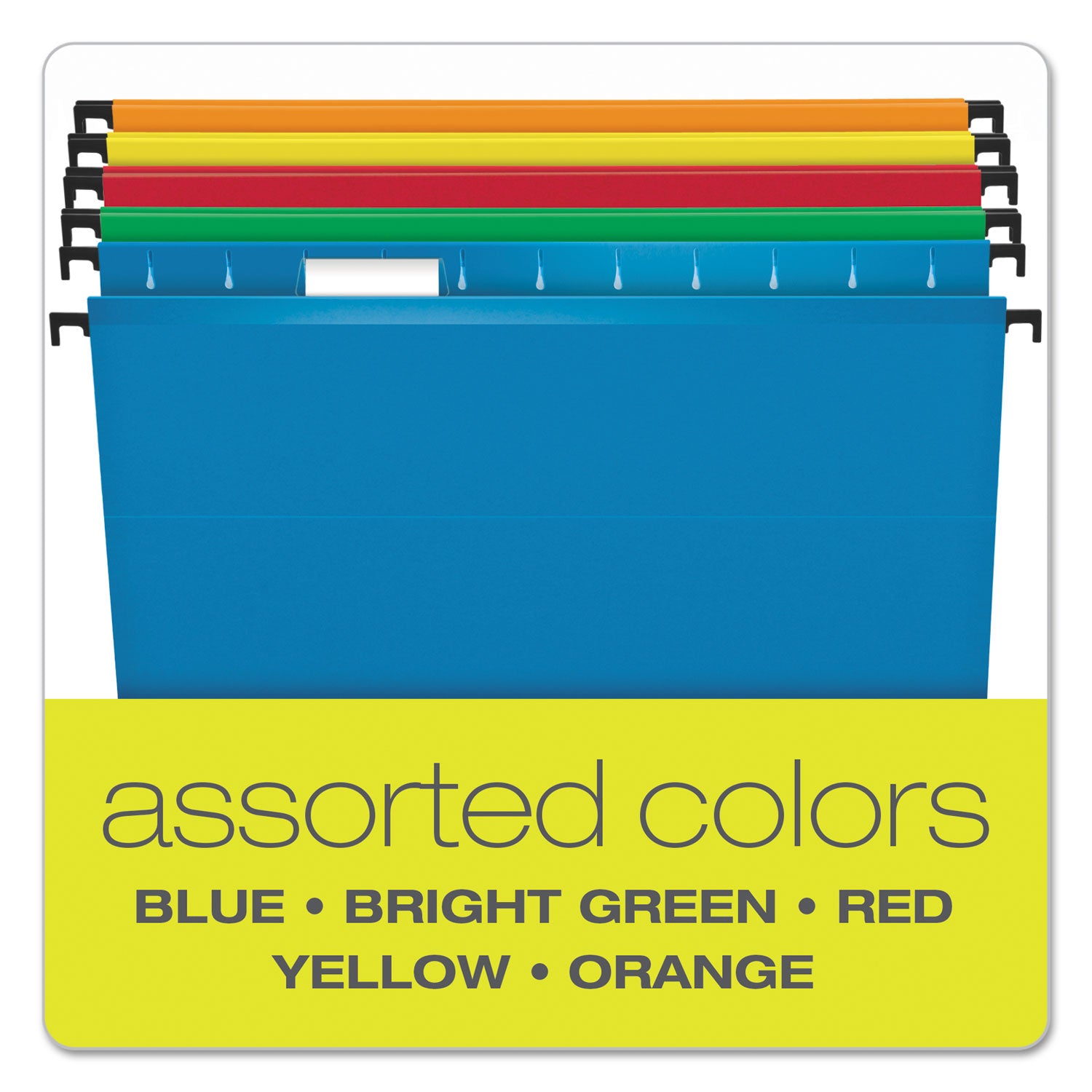 SureHook Hanging Folders, Letter Size, 1/5-Cut Tabs, Assorted Colors, 20/Box
