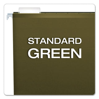 Extra Capacity Reinforced Hanging File Folders with Box Bottom, 1" Capacity, Letter Size, 1/5-Cut Tabs, Green, 25/Box - 