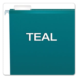 Colored Reinforced Hanging Folders, Letter Size, 1/5-Cut Tabs, Teal, 25/Box - 