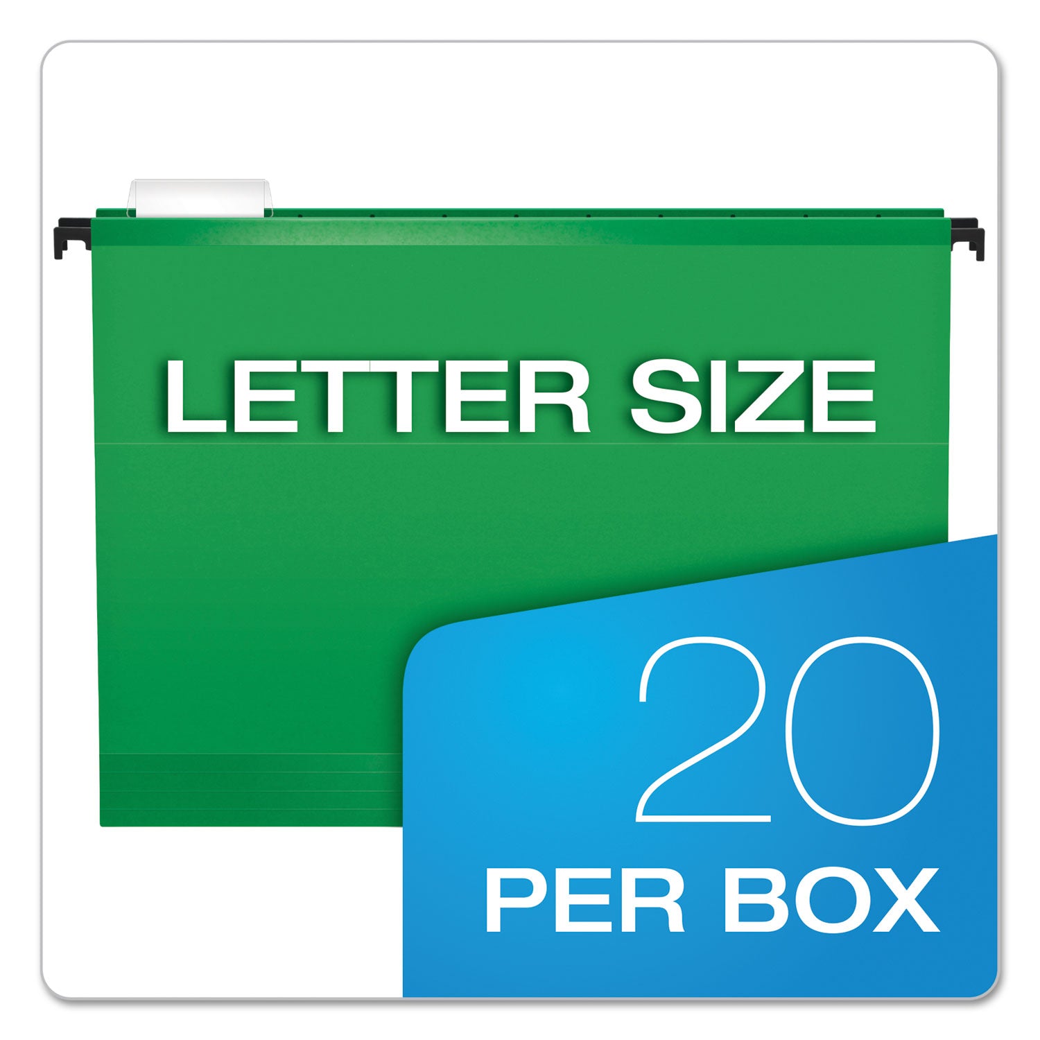 SureHook Hanging Folders, Letter Size, 1/5-Cut Tabs, Bright Green, 20/Box - 