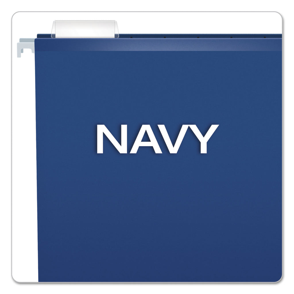 Colored Reinforced Hanging Folders, Letter Size, 1/5-Cut Tabs, Navy, 25/Box - 