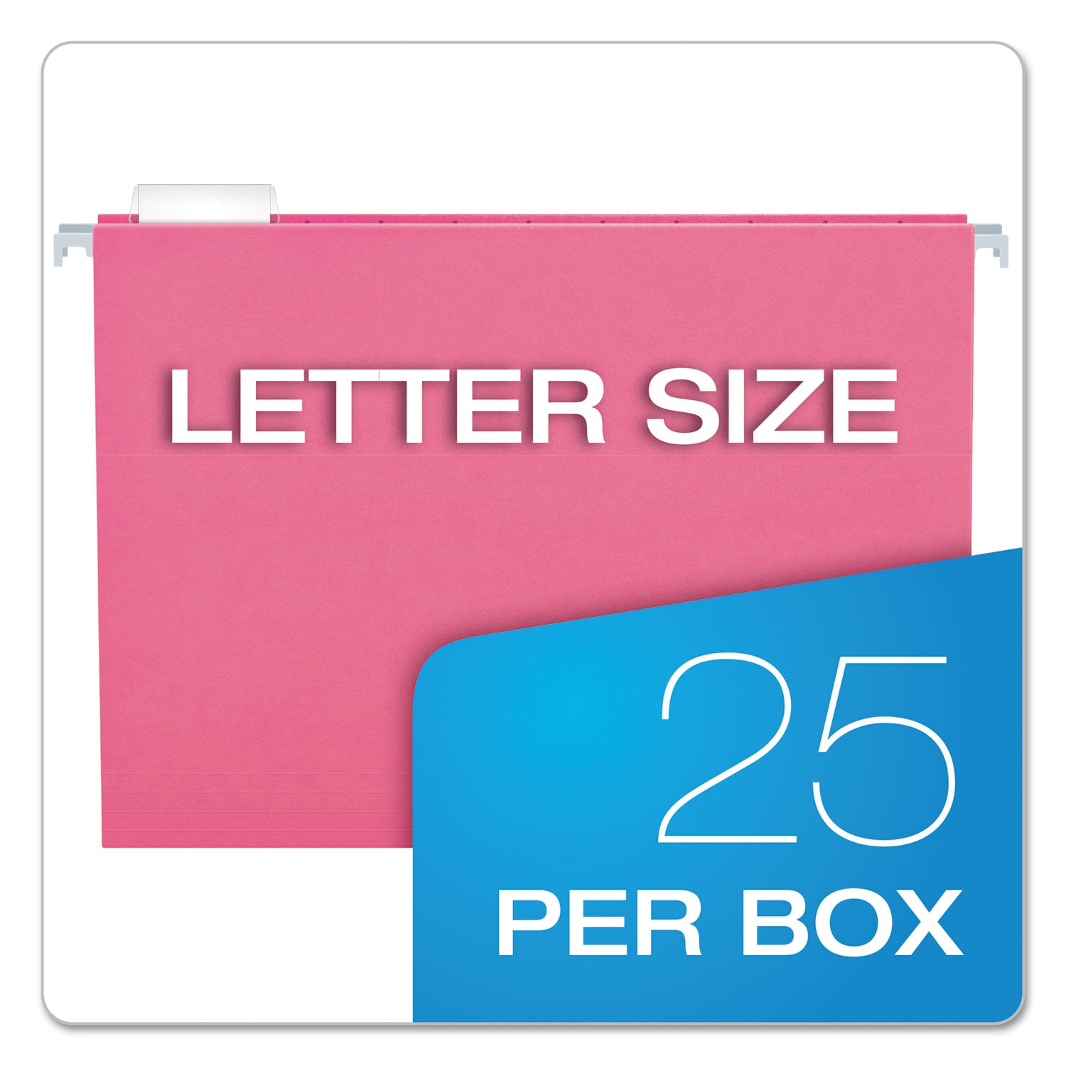 Colored Hanging Folders, Letter Size, 1/5-Cut Tabs, Pink, 25/Box - 