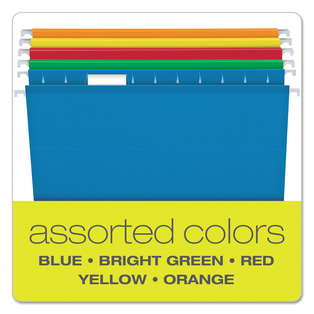 Extra Capacity Reinforced Hanging File Folders with Box Bottom, 2" Capacity, Letter Size, 1/5-Cut Tab, Assorted Colors,25/BX - 