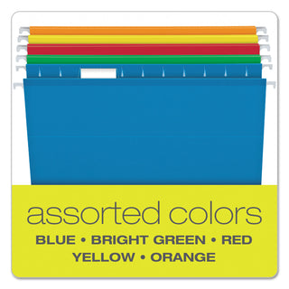 Extra Capacity Reinforced Hanging File Folders with Box Bottom, 2" Capacity, Letter Size, 1/5-Cut Tab, Assorted Colors,25/BX - 