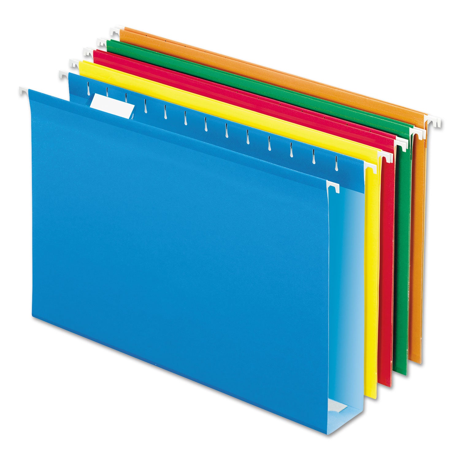 Extra Capacity Reinforced Hanging File Folders with Box Bottom, 2" Capacity, Legal Size, 1/5-Cut Tabs, Assorted Colors,25/BX - 