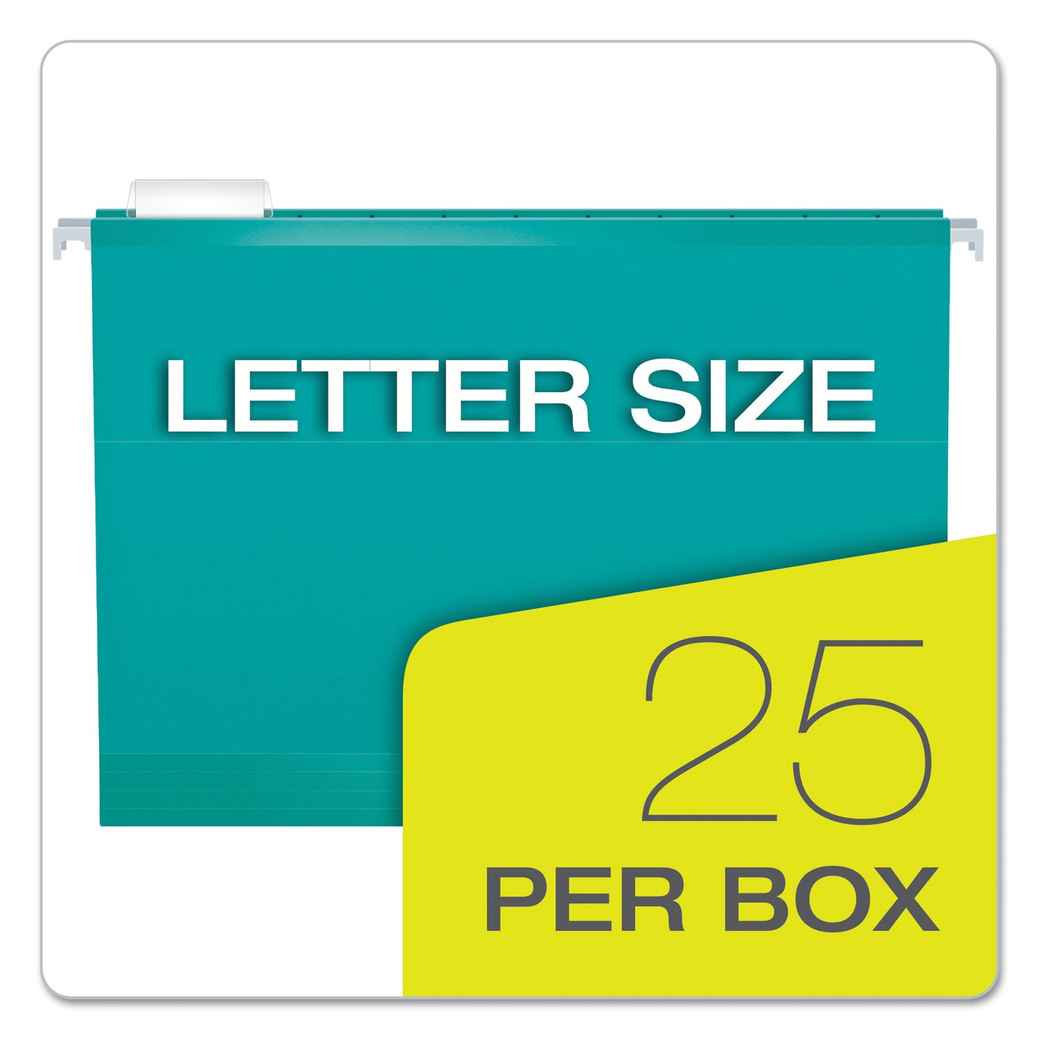 Colored Reinforced Hanging Folders, Letter Size, 1/5-Cut Tabs, Aqua, 25/Box - 