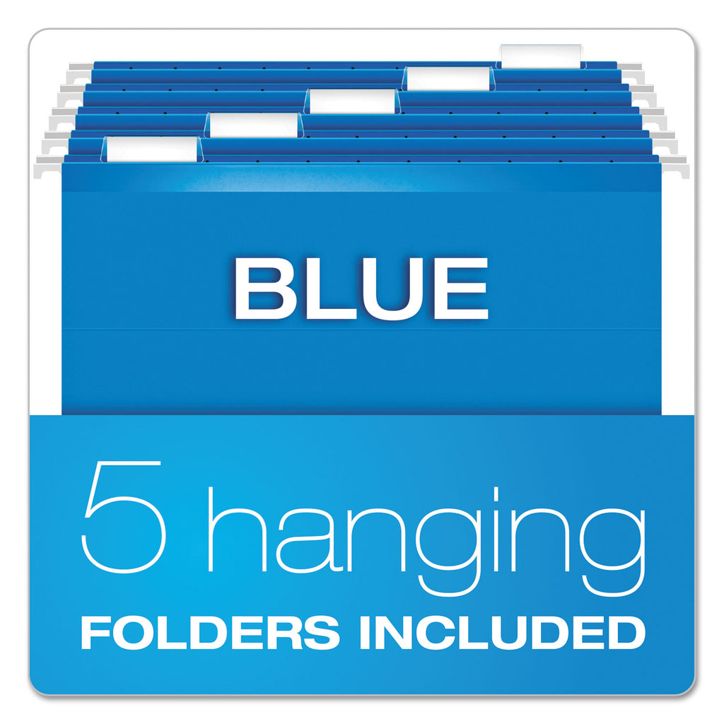 Desktop File With Hanging Folders, Letter Size, 6" Long, Blue - 