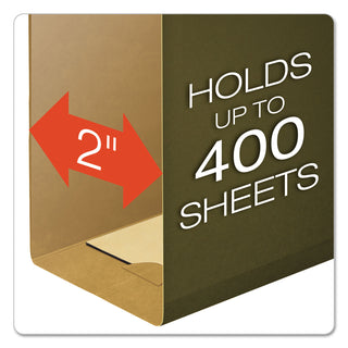 Extra-Capacity SureHook Hanging Folders, 2" Capacity, Letter Size, 1/5-Cut Tabs, Standard Green, 20/Box