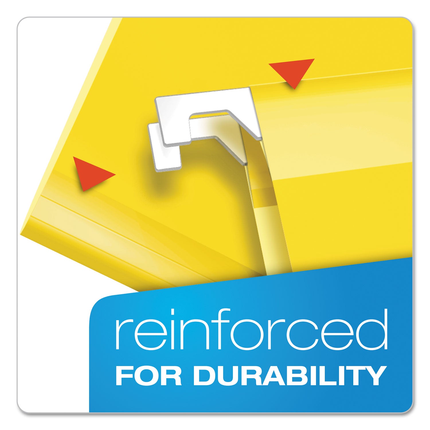 Colored Reinforced Hanging Folders, Letter Size, 1/5-Cut Tabs, Yellow, 25/Box - 