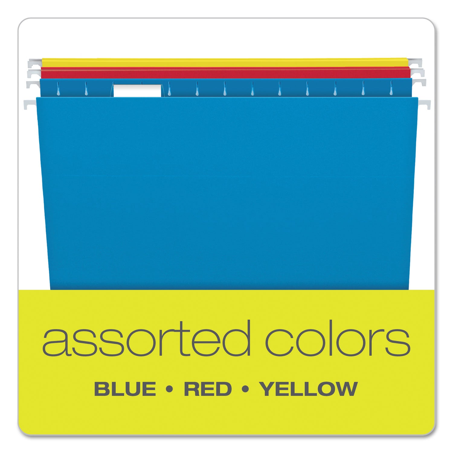 Colored Hanging Folders, Legal Size, 1/5-Cut Tabs, Assorted Colors, 25/Box - 