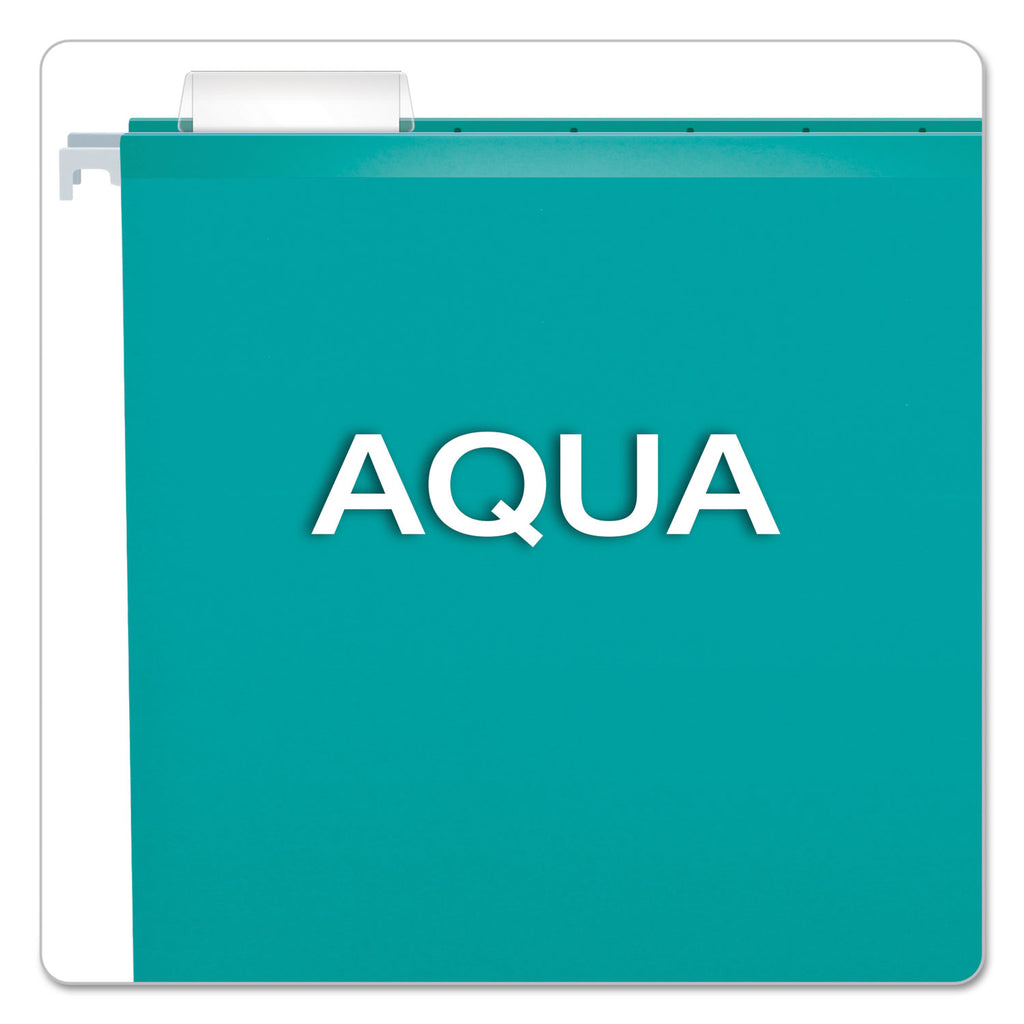 Colored Reinforced Hanging Folders, Letter Size, 1/5-Cut Tabs, Aqua, 25/Box - 