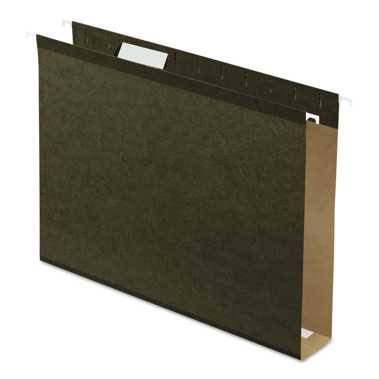 Extra Capacity Reinforced Hanging File Folders with Box Bottom, 2" Capacity, Letter Size, 1/5-Cut Tabs, Green, 25/Box - 