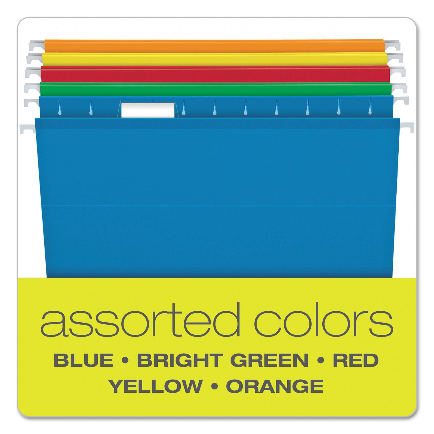 Extra Capacity Reinforced Hanging File Folders with Box Bottom, 2" Capacity, Legal Size, 1/5-Cut Tabs, Assorted Colors,25/BX - 