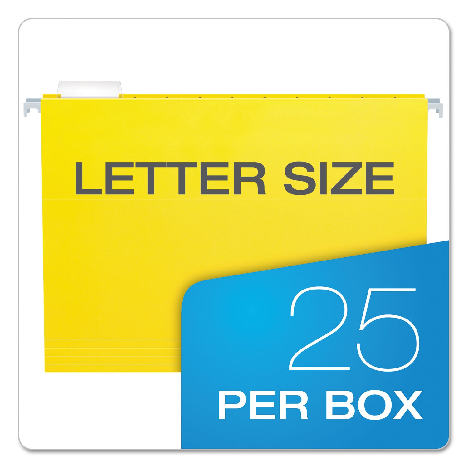 Colored Hanging Folders, Letter Size, 1/5-Cut Tabs, Yellow, 25/Box - 