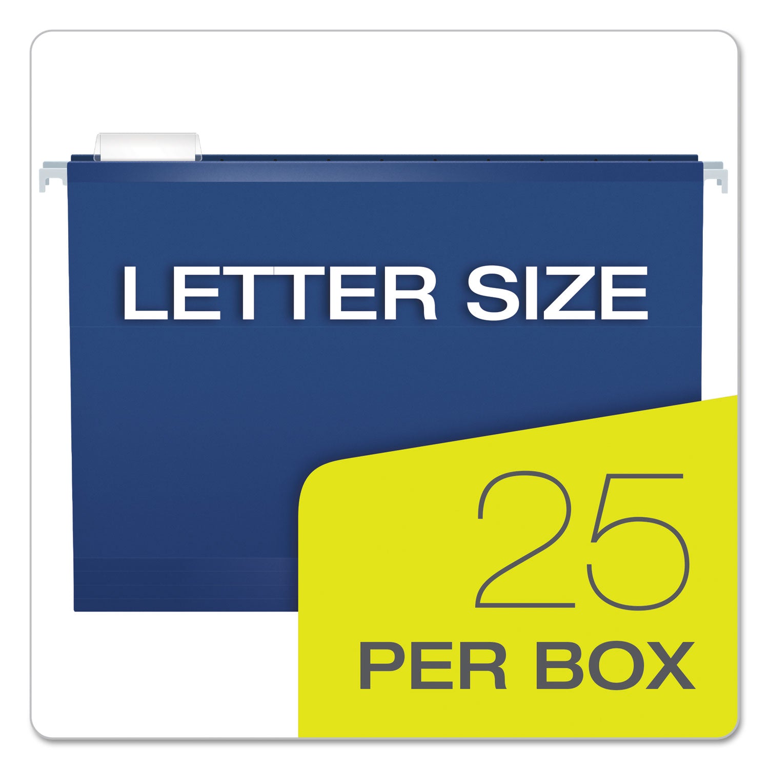 Colored Reinforced Hanging Folders, Letter Size, 1/5-Cut Tabs, Navy, 25/Box - 