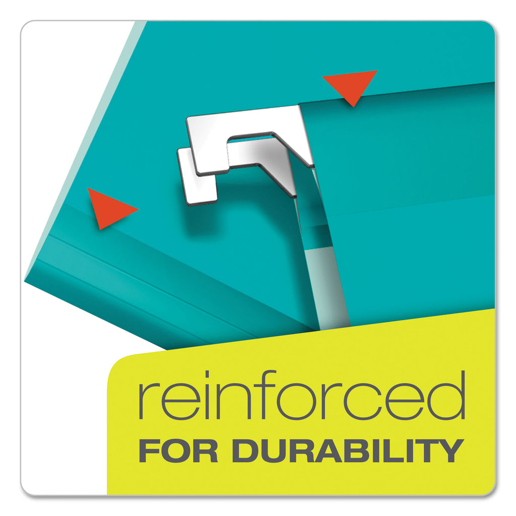 Colored Reinforced Hanging Folders, Letter Size, 1/5-Cut Tabs, Aqua, 25/Box - 