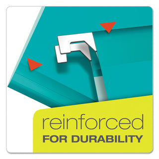 Colored Reinforced Hanging Folders, Letter Size, 1/5-Cut Tabs, Aqua, 25/Box - 