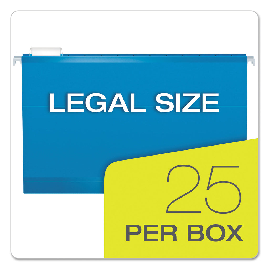 Extra Capacity Reinforced Hanging File Folders with Box Bottom, 2" Capacity, Legal Size, 1/5-Cut Tabs, Blue, 25/Box - 