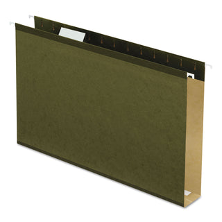 Extra Capacity Reinforced Hanging File Folders with Box Bottom, 2" Capacity, Legal Size, 1/5-Cut Tabs, Green, 25/Box - 