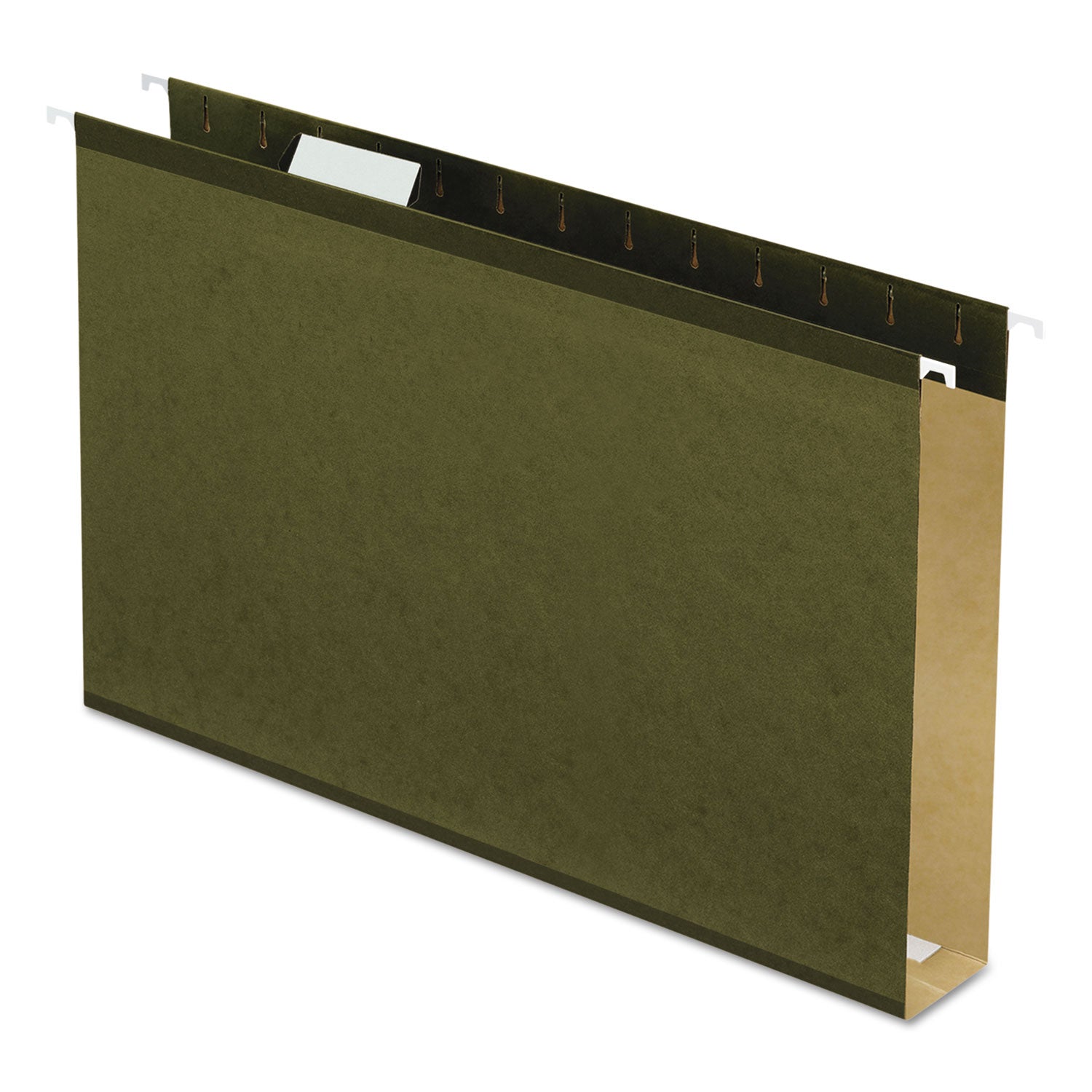 Extra Capacity Reinforced Hanging File Folders with Box Bottom, 2" Capacity, Legal Size, 1/5-Cut Tabs, Green, 25/Box - 