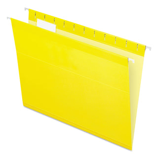 Colored Reinforced Hanging Folders, Letter Size, 1/5-Cut Tabs, Yellow, 25/Box