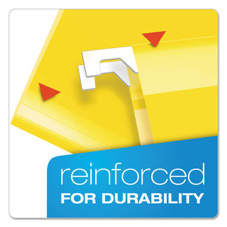 Extra Capacity Reinforced Hanging File Folders with Box Bottom, 2" Capacity, Legal Size, 1/5-Cut Tabs, Yellow, 25/Box - 