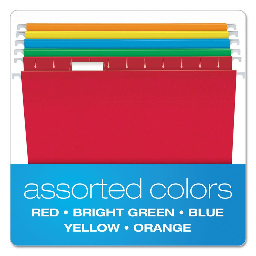 Colored Reinforced Hanging Folders, Letter Size, 1/5-Cut Tabs, Assorted Bright Colors, 25/Box - 