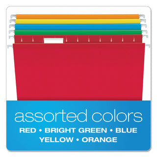 Colored Reinforced Hanging Folders, Letter Size, 1/5-Cut Tabs, Assorted Bright Colors, 25/Box - 
