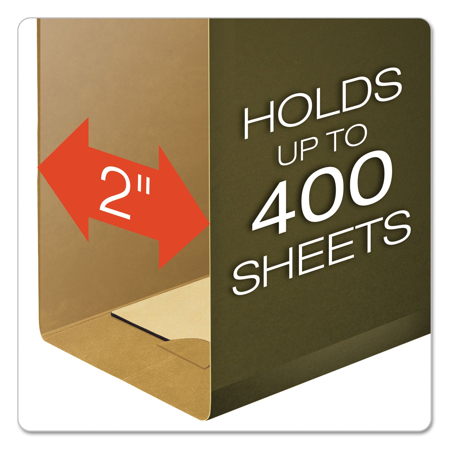 Extra Capacity Reinforced Hanging File Folders with Box Bottom, 2" Capacity, Legal Size, 1/5-Cut Tabs, Green, 25/Box - 