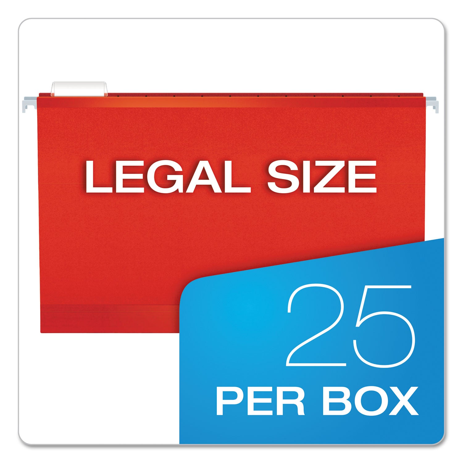 Extra Capacity Reinforced Hanging File Folders with Box Bottom, 2" Capacity, Legal Size, 1/5-Cut Tabs, Red, 25/Box - 