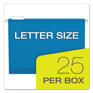 Colored Reinforced Hanging Folders, Letter Size, 1/5-Cut Tabs, Blue, 25/Box - 