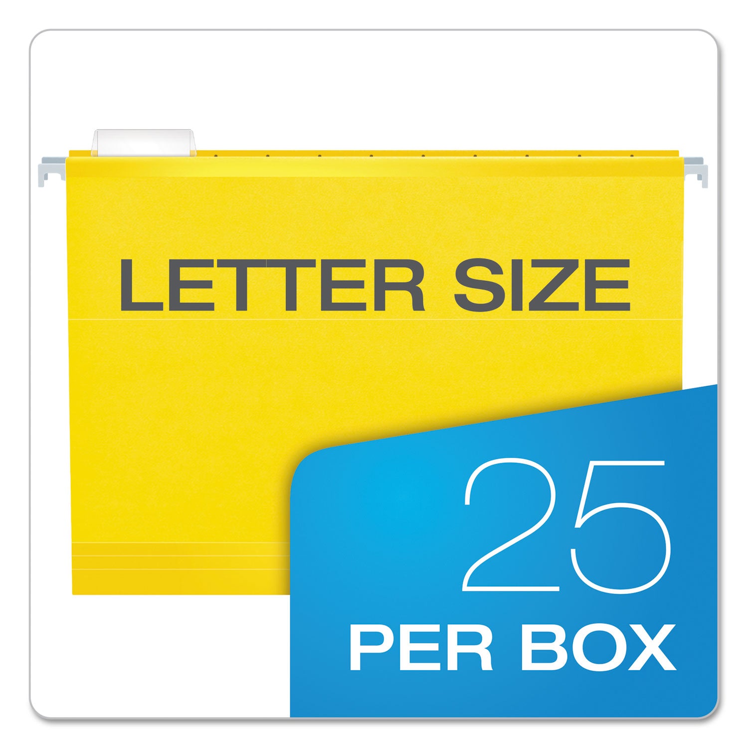 Colored Reinforced Hanging Folders, Letter Size, 1/5-Cut Tabs, Yellow, 25/Box