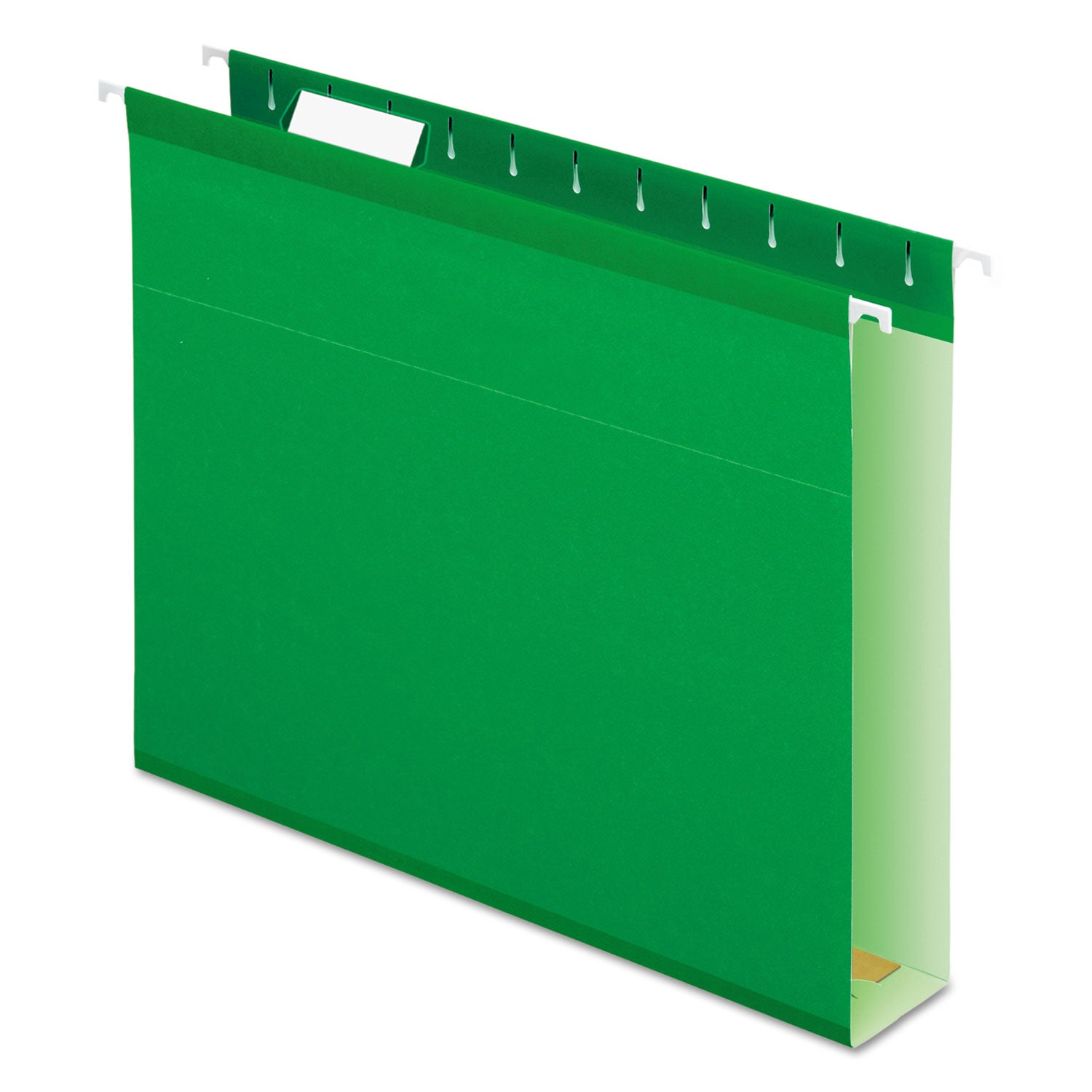 Extra Capacity Reinforced Hanging File Folders with Box Bottom, 2" Capacity, Letter Size, 1/5-Cut Tabs, Bright Green, 25/Box - 