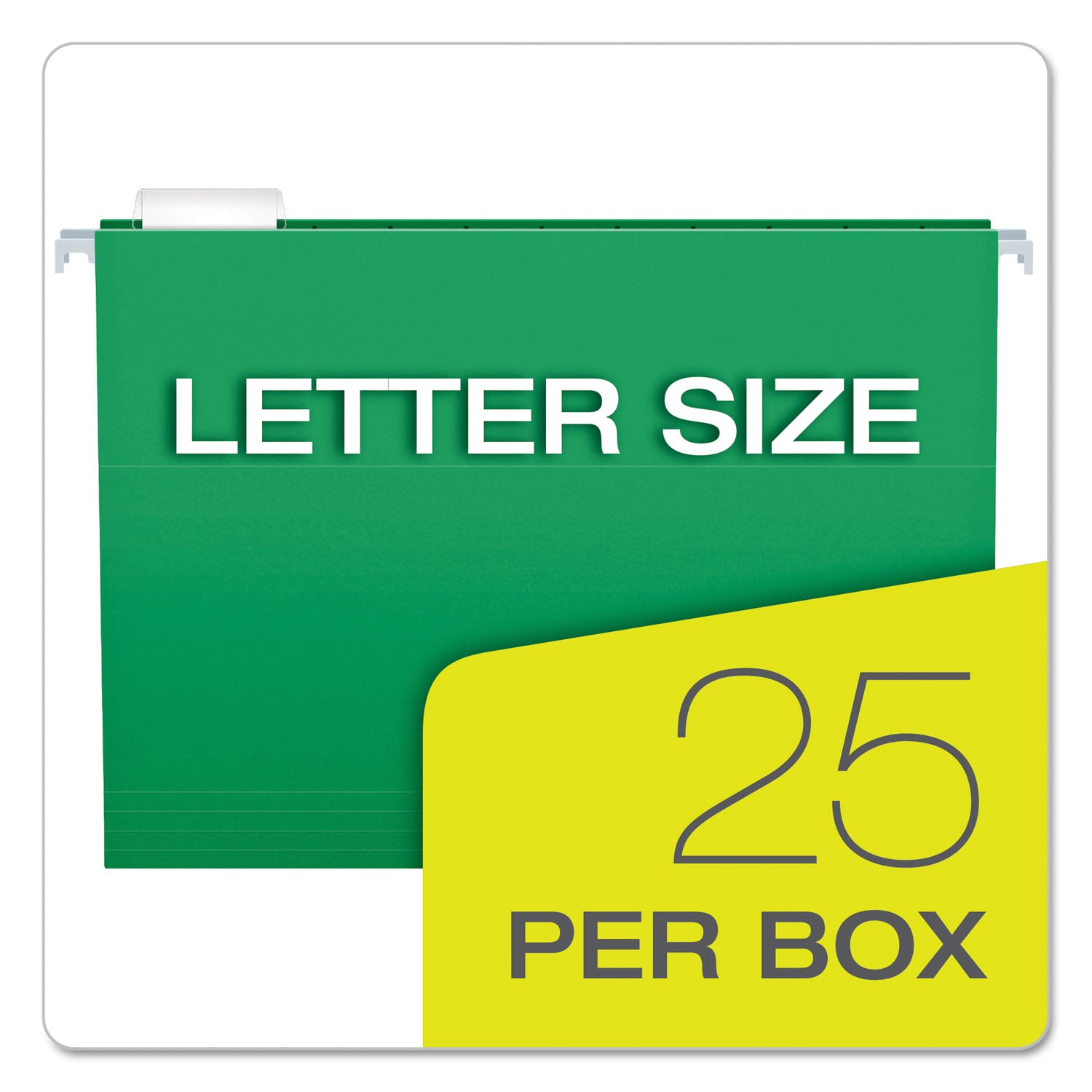 Colored Hanging Folders, Letter Size, 1/5-Cut Tabs, Bright Green, 25/Box - 