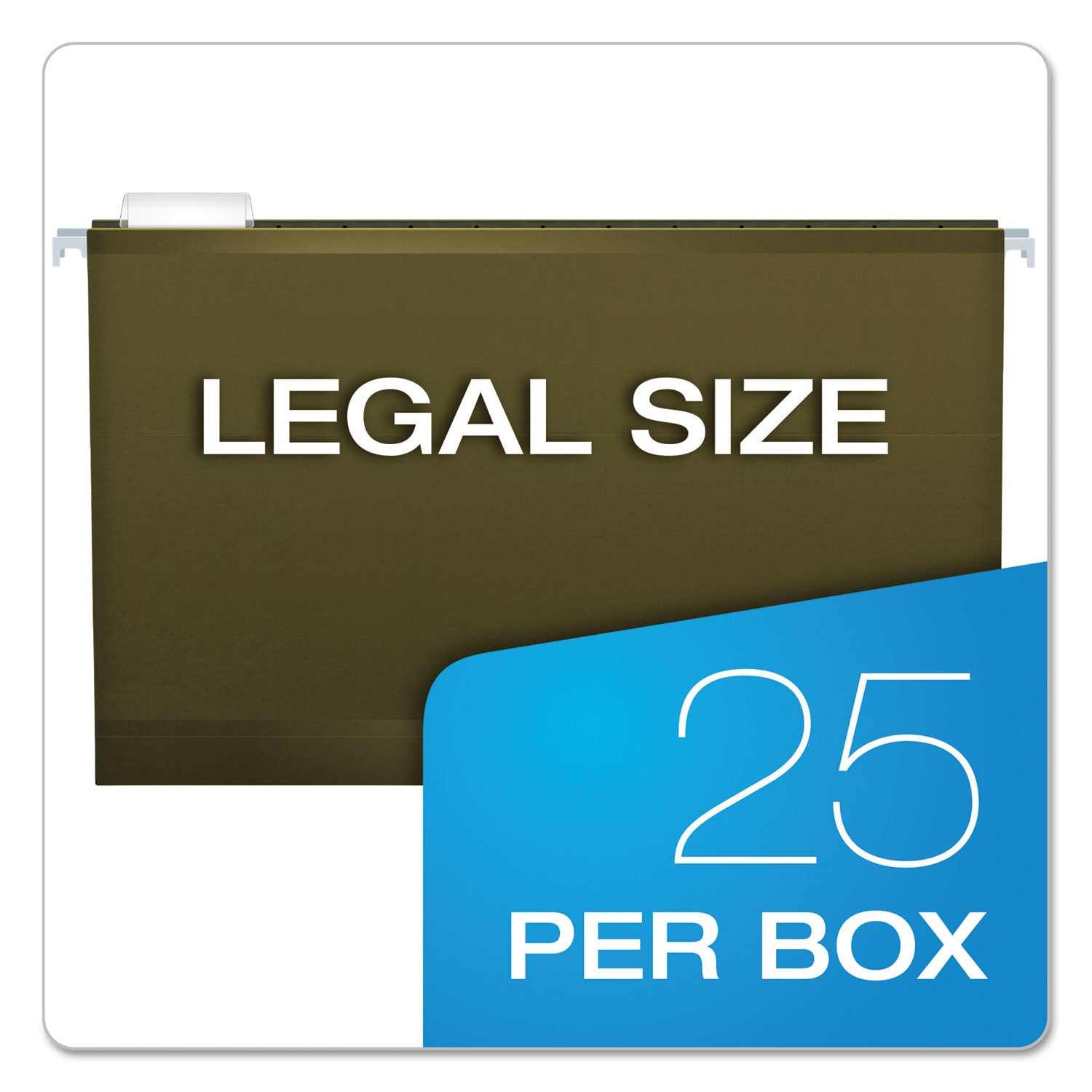 Extra Capacity Reinforced Hanging File Folders with Box Bottom, 2" Capacity, Legal Size, 1/5-Cut Tabs, Green, 25/Box - 